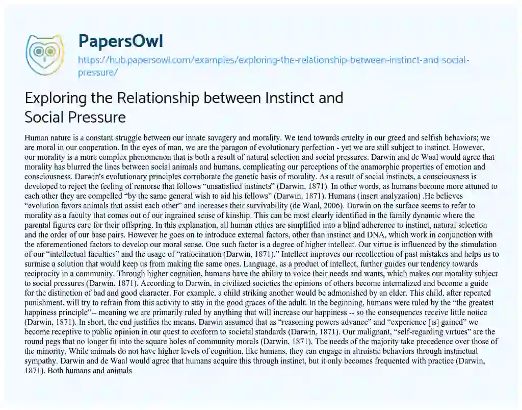 Essay on Exploring the Relationship between Instinct and Social Pressure