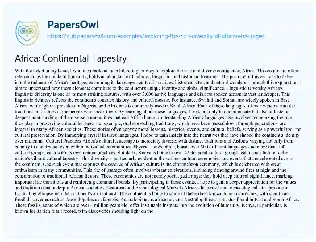 Essay on Africa: Continental Tapestry