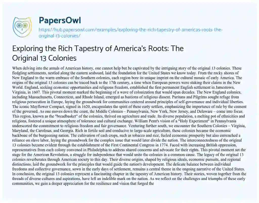 Essay on Exploring the Rich Tapestry of America’s Roots: The Original 13 Colonies