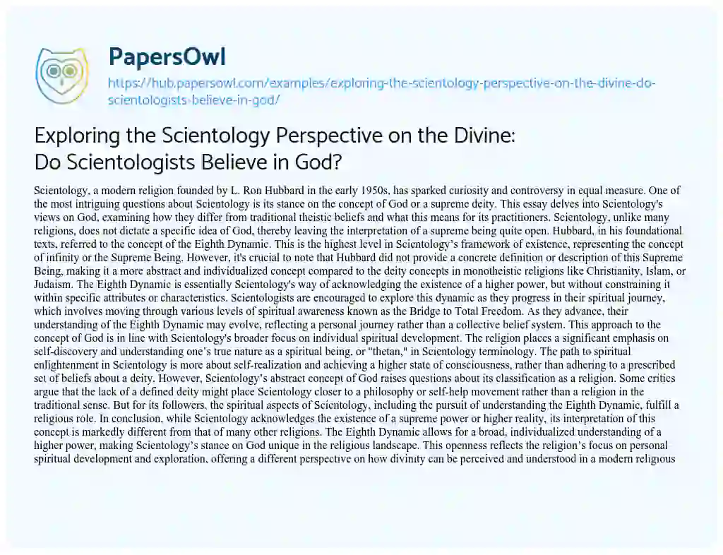 Essay on Exploring the Scientology Perspective on the Divine: Do Scientologists Believe in God?