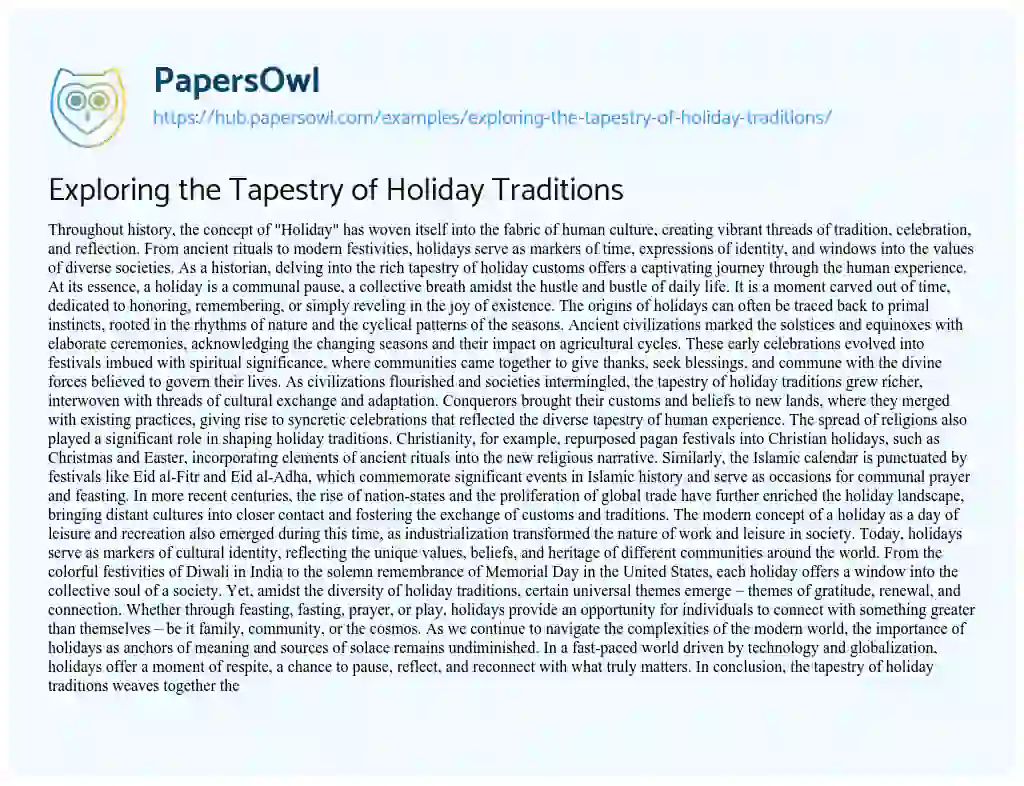 Essay on Exploring the Tapestry of Holiday Traditions