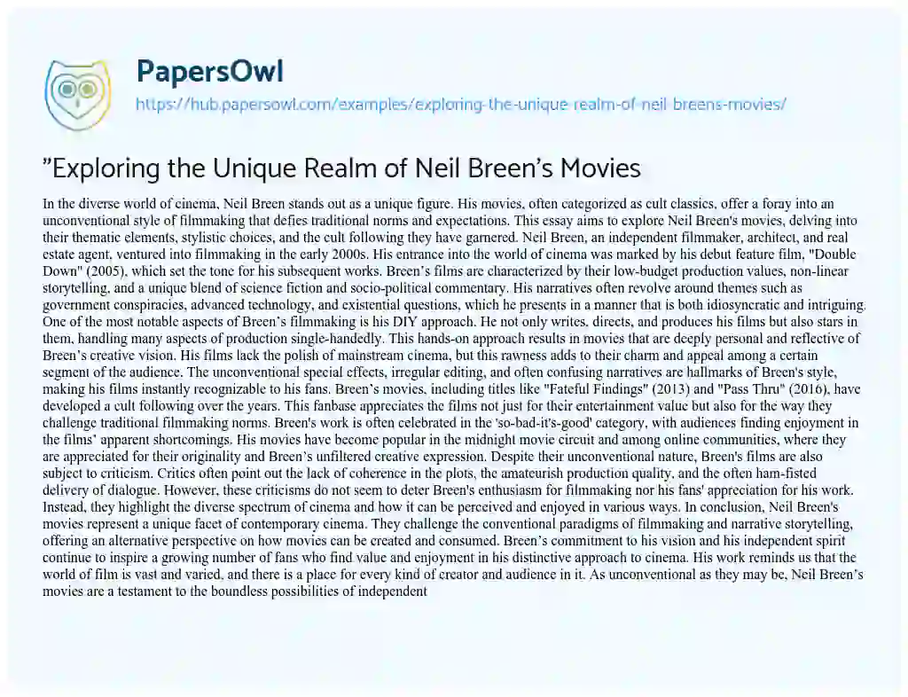 Essay on “Exploring the Unique Realm of Neil Breen’s Movies