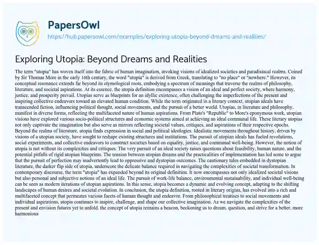 Essay on Exploring Utopia: Beyond Dreams and Realities