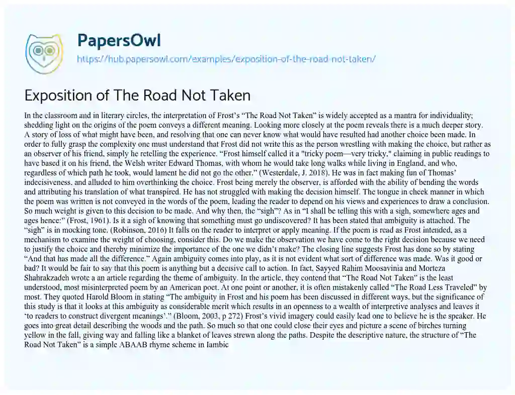 Essay on Exposition of The Road Not Taken