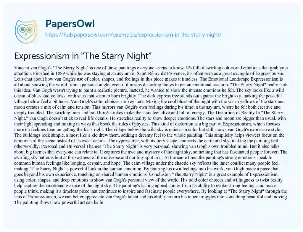 Essay on Expressionism in “The Starry Night”
