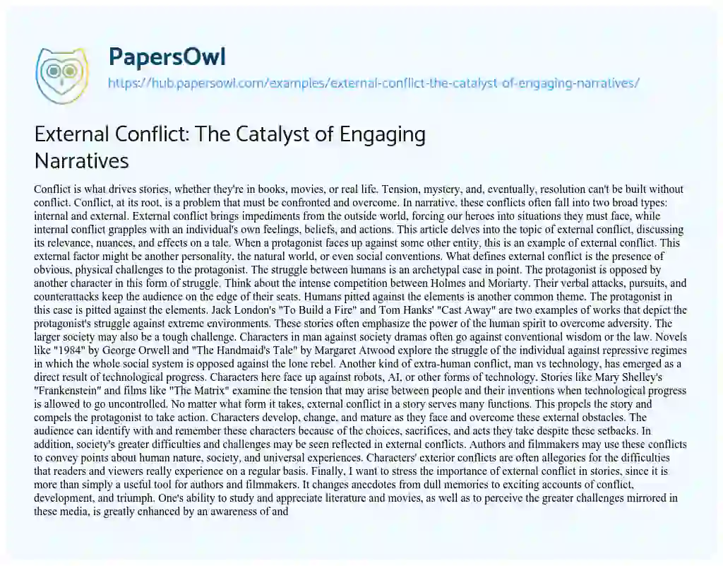 Essay on External Conflict: The Catalyst of Engaging Narratives