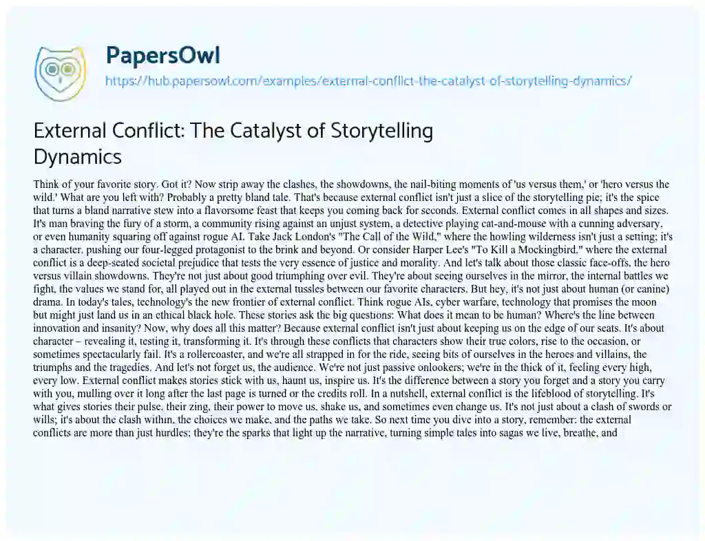Essay on External Conflict: The Catalyst of Storytelling Dynamics