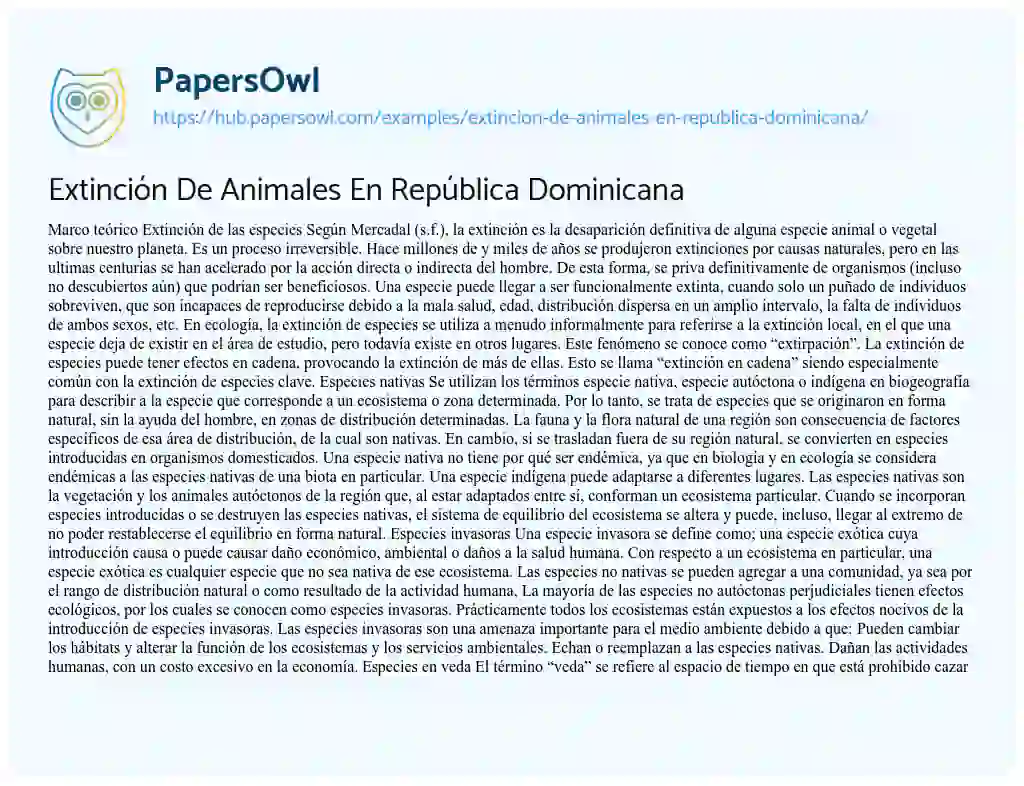 Essay on Extinción De Animales En República Dominicana