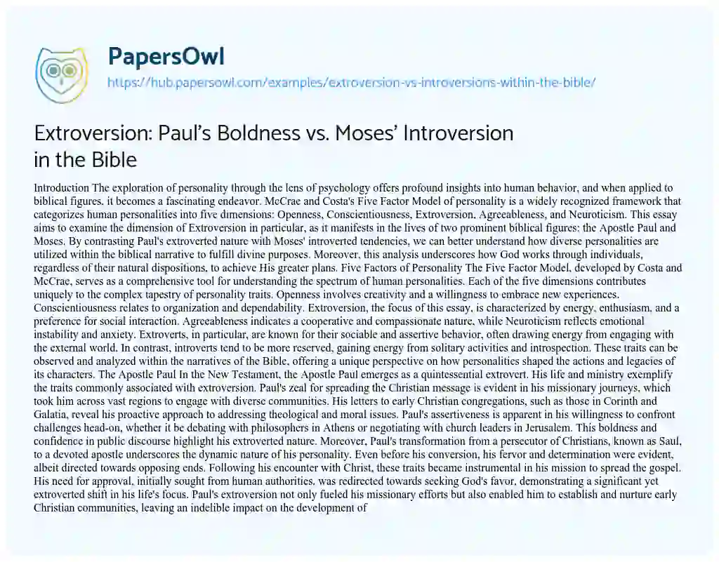 Essay on Extroversion: Paul’s Boldness vs. Moses’ Introversion in the Bible