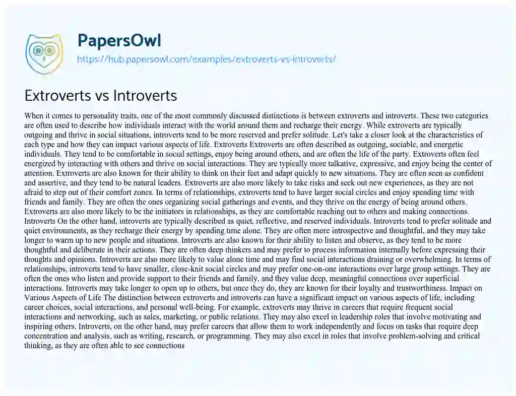 Essay on Extroverts vs Introverts