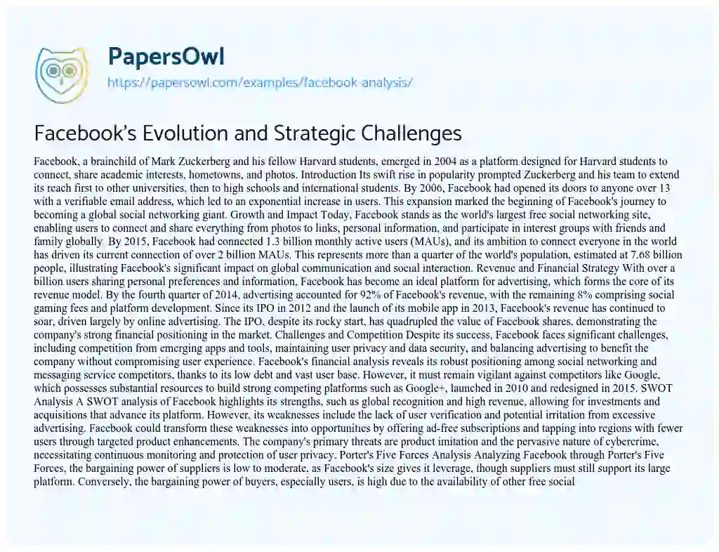 Essay on Facebook’s Evolution and Strategic Challenges