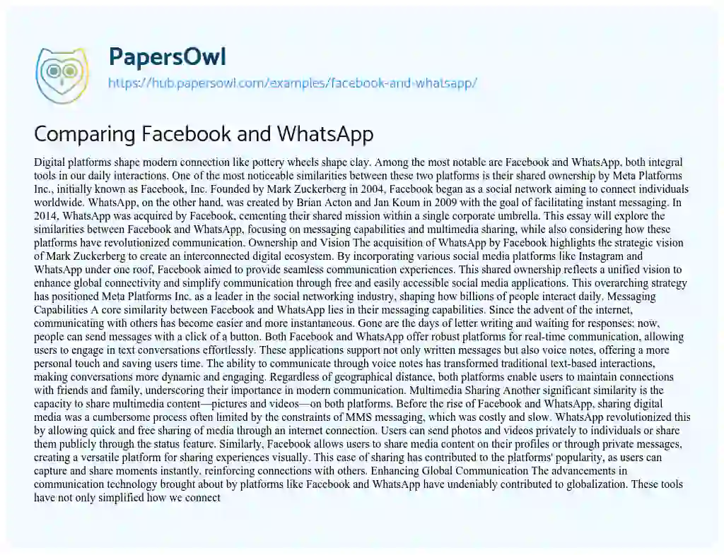 Essay on Comparing Facebook and WhatsApp