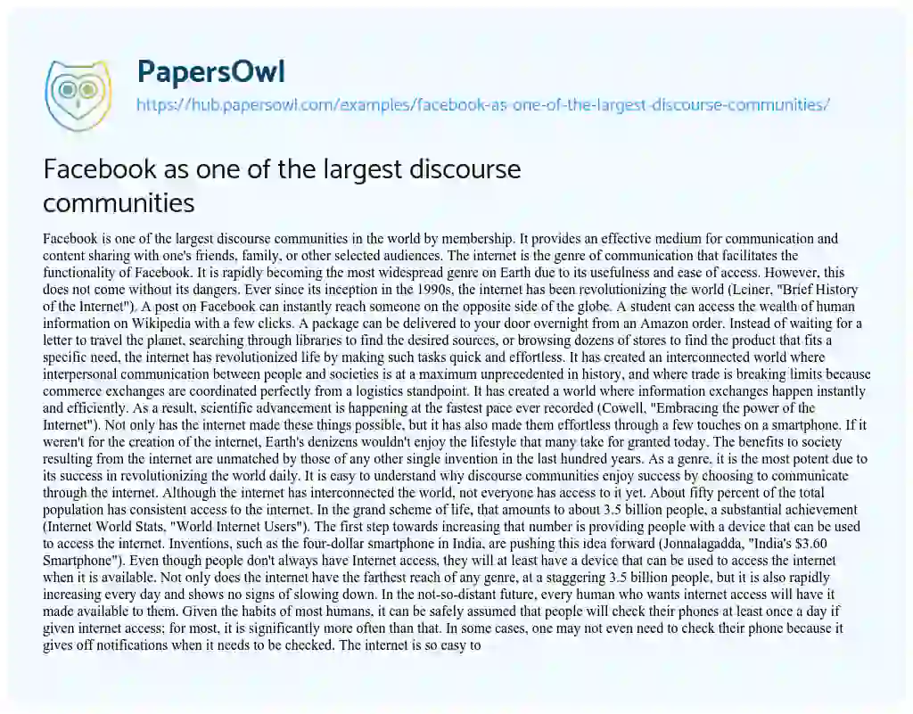 Essay on Facebook as one of the largest discourse communities