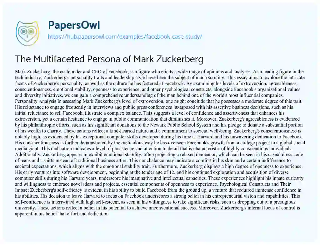 Essay on The Multifaceted Persona of Mark Zuckerberg
