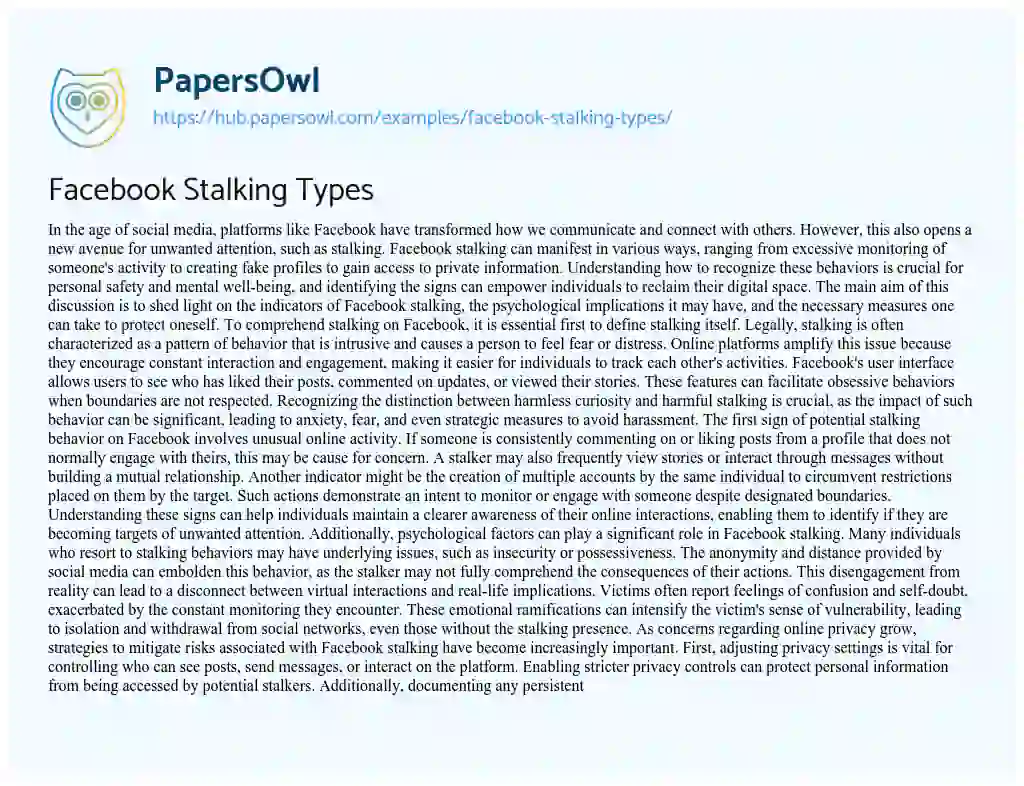 Essay on Facebook Stalking Types