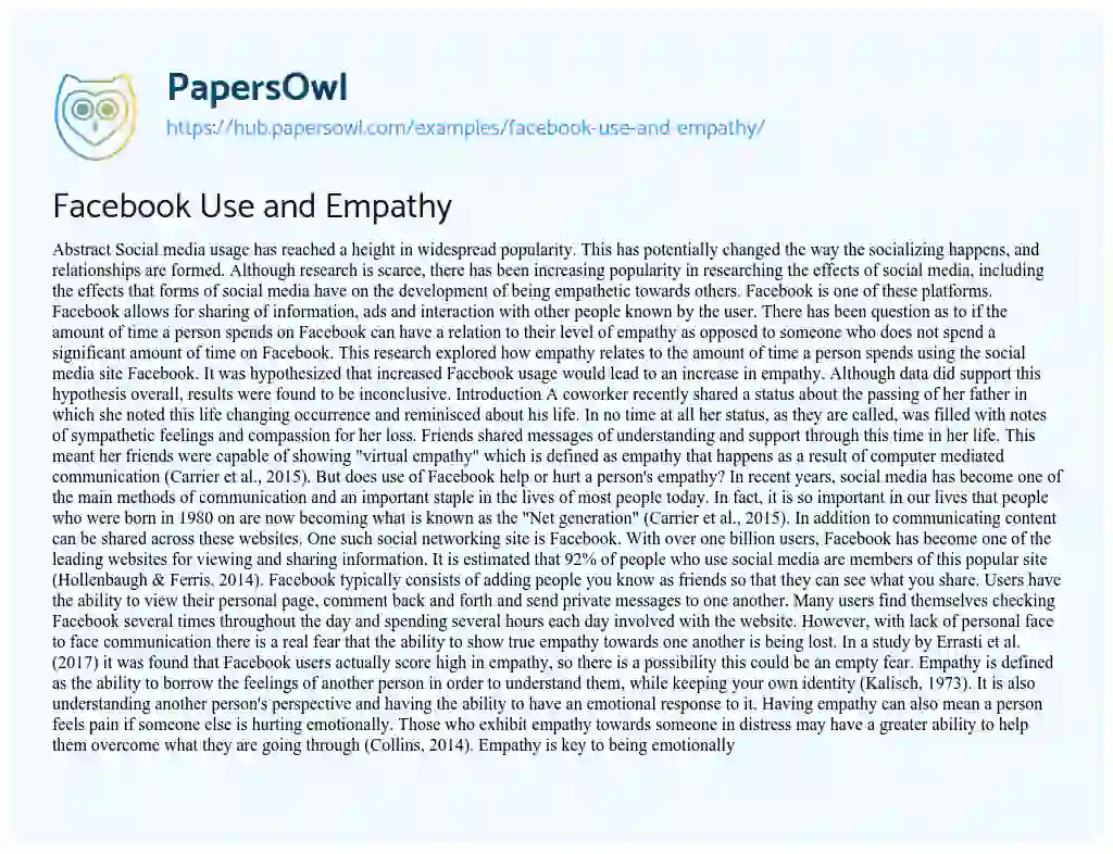 Essay on Facebook Use and Empathy