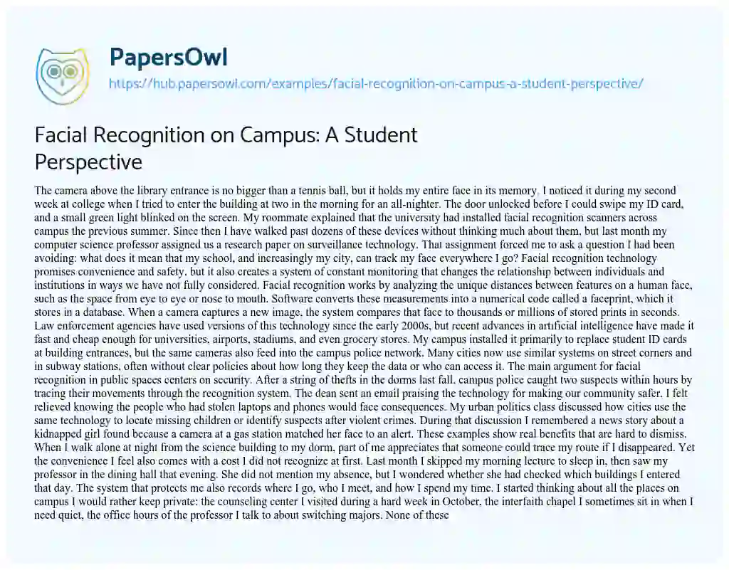 Essay on Facial Recognition on Campus: A Student Perspective