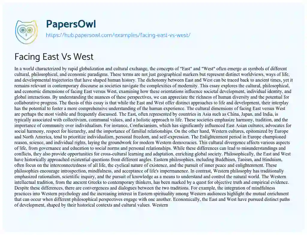 Essay on Facing East Vs West