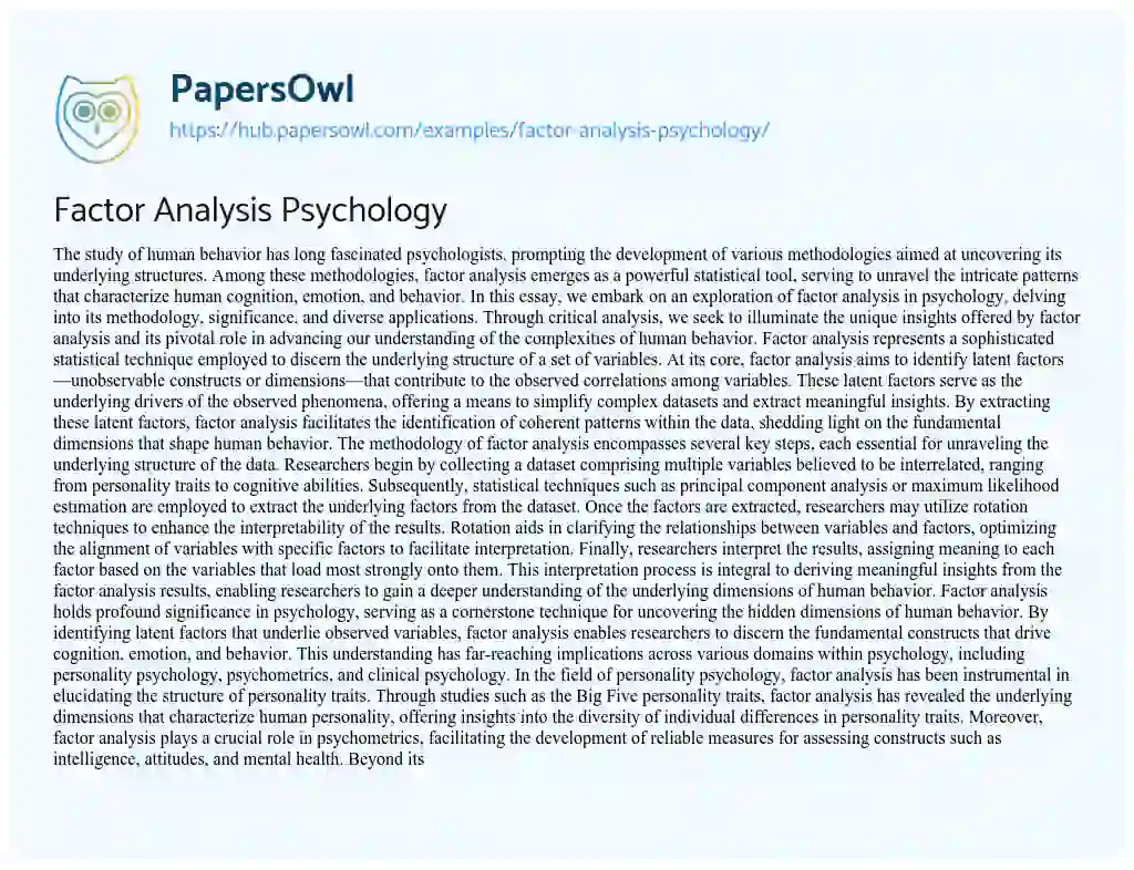 Essay on Factor Analysis Psychology