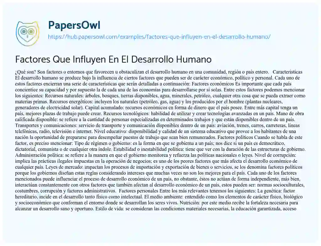 Essay on Factores Que Influyen En El Desarrollo Humano