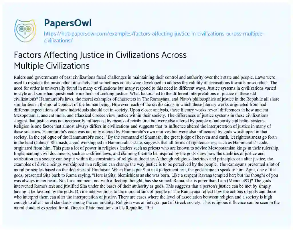 Essay on Factors Affecting Justice in Civilizations Across Multiple Civilizations