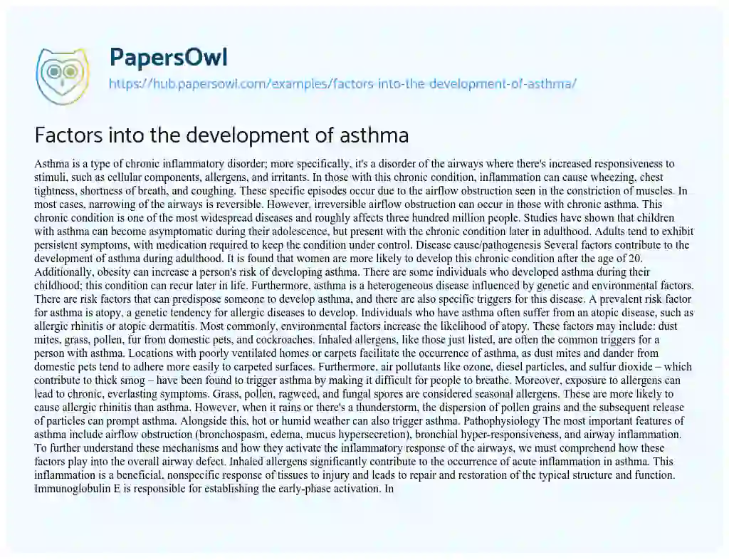 Essay on Factors into the development of asthma