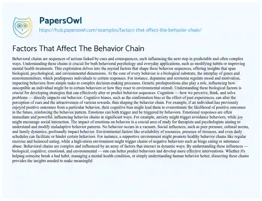 Essay on Factors That Affect The Behavior Chain