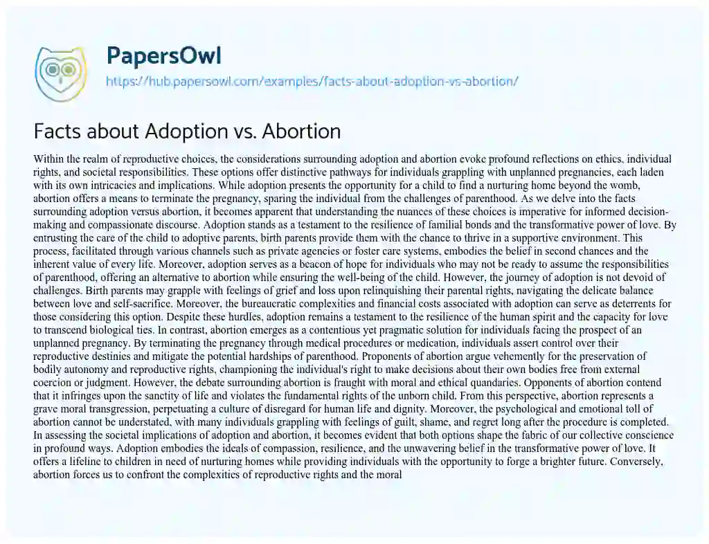 Essay on Facts about Adoption vs. Abortion