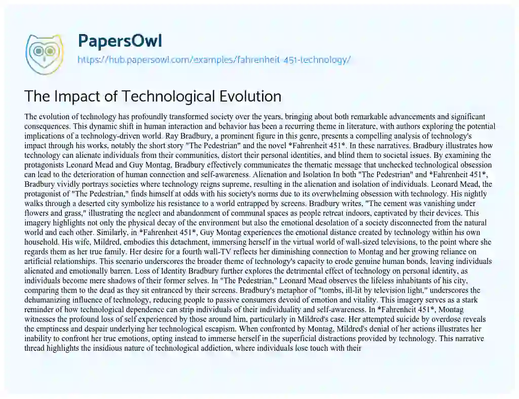 Essay on The Impact of Technological Evolution