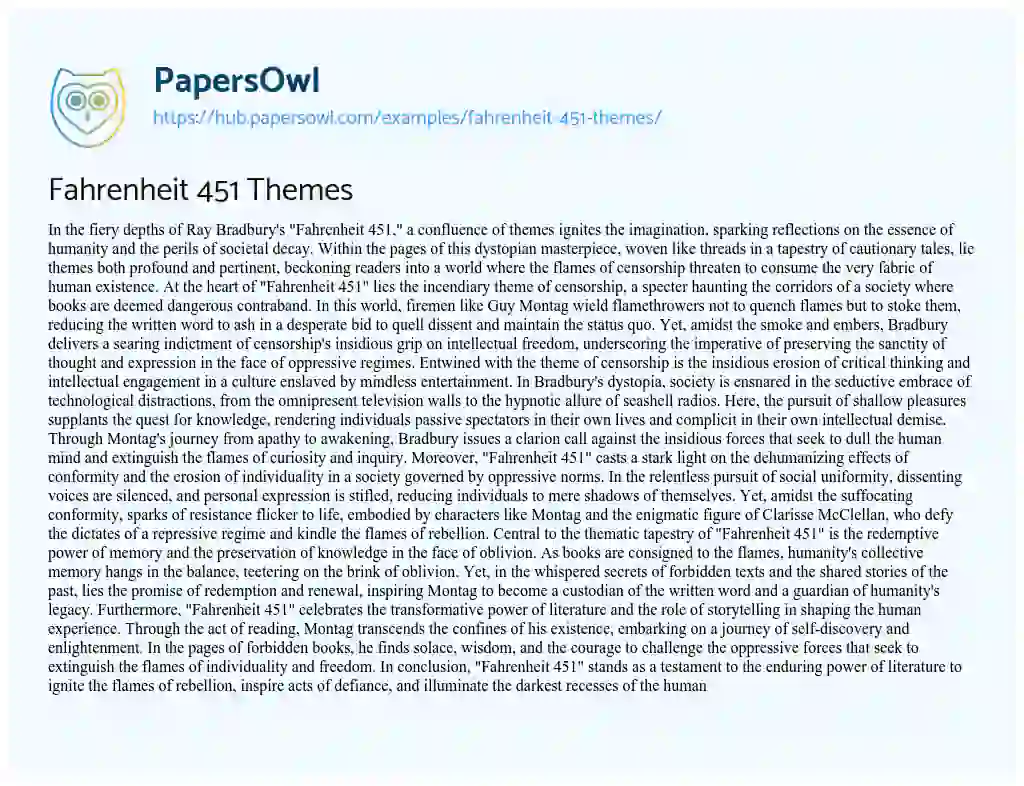 Essay on Fahrenheit 451 Themes