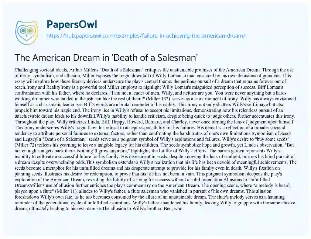 Essay on The American Dream in ‘Death of a Salesman’