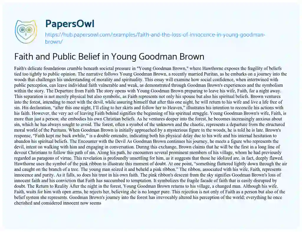 Essay on Faith and Public Belief in Young Goodman Brown