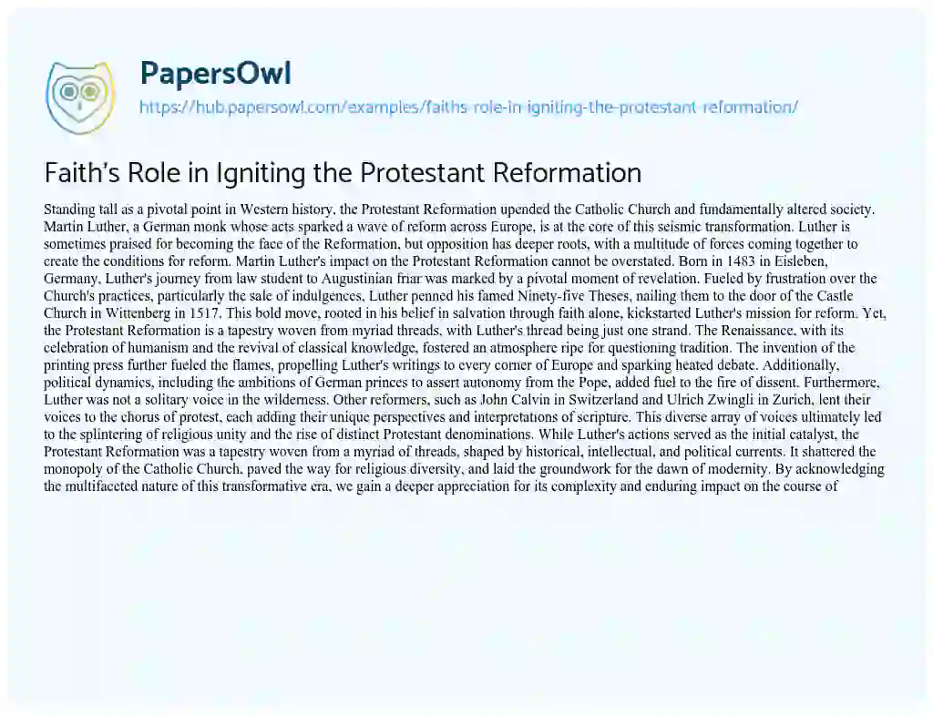 Essay on Faith’s Role in Igniting the Protestant Reformation