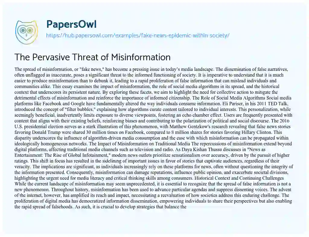 Essay on The Pervasive Threat of Misinformation