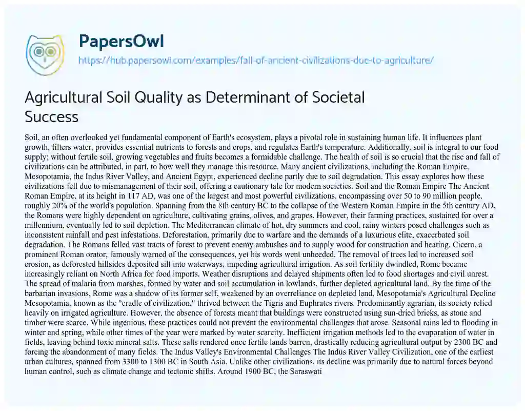 Essay on Agricultural Soil Quality as Determinant of Societal Success