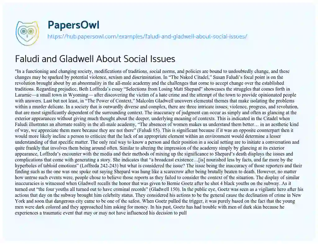 Essay on Faludi and Gladwell About Social Issues