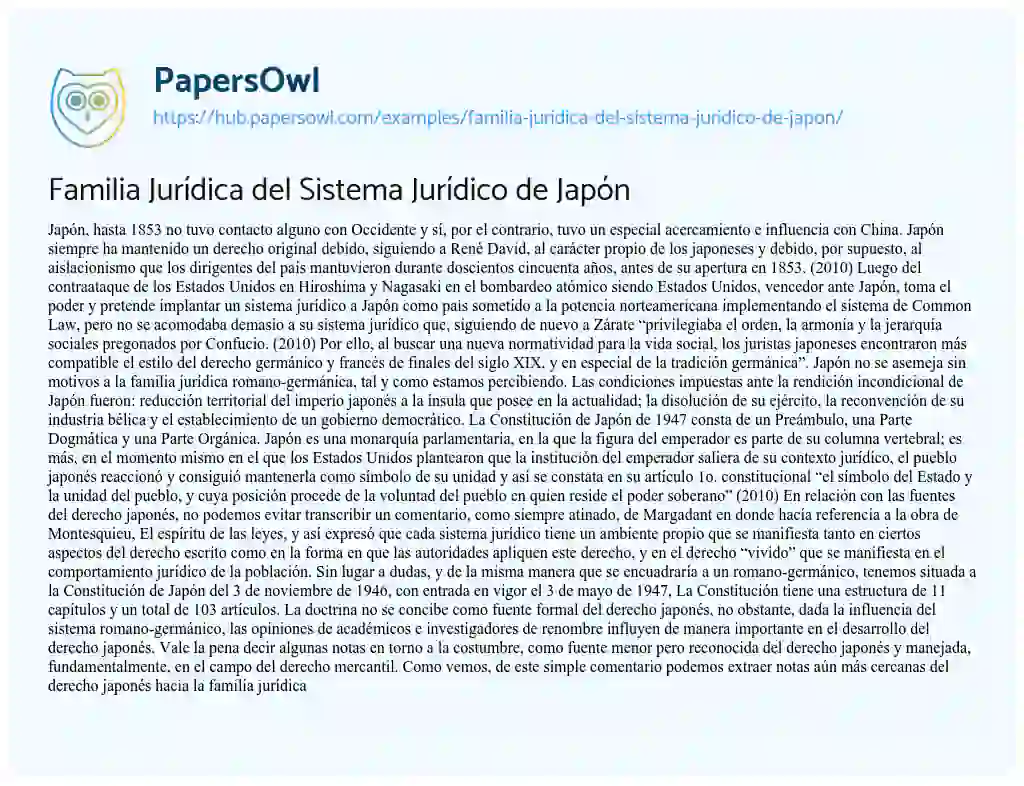 Essay on Familia Jurídica del Sistema Jurídico de Japón