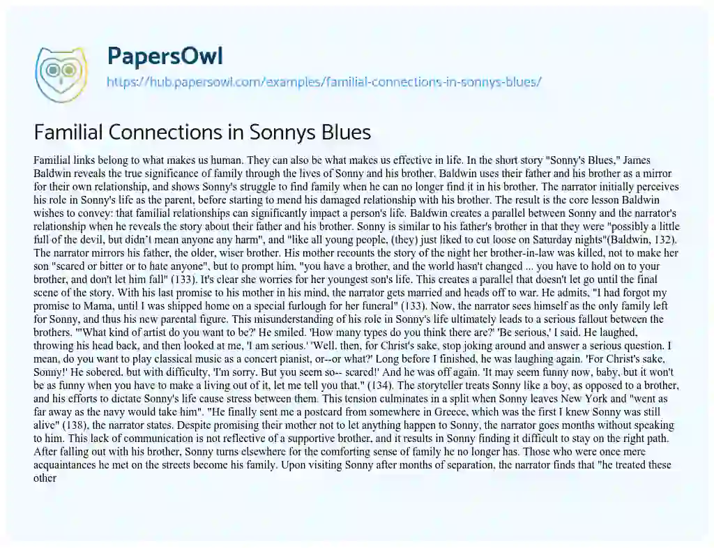 Essay on Familial Connections in Sonnys Blues