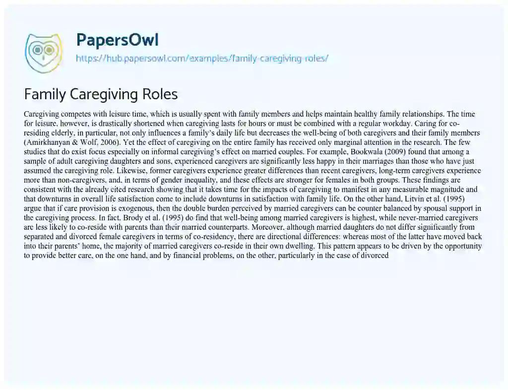 Essay on Family Caregiving Roles