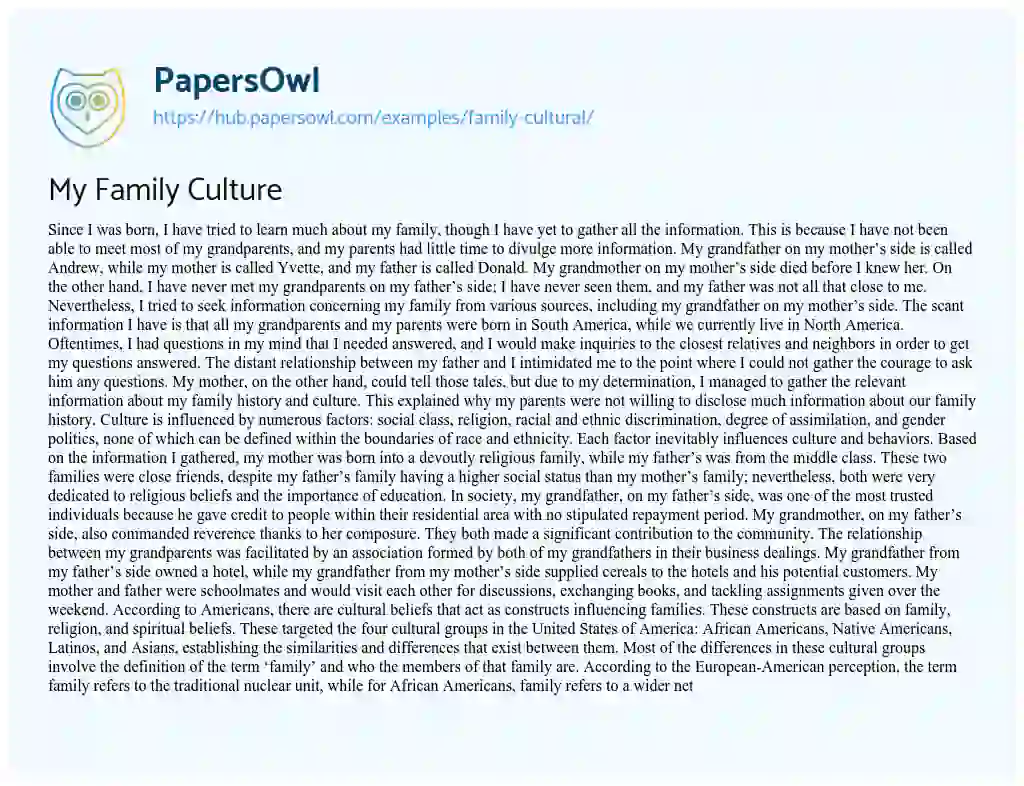 Essay on My Family Culture