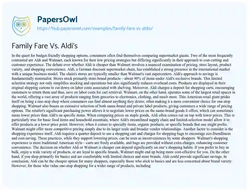 Essay on Family Fare Vs. Aldi’s