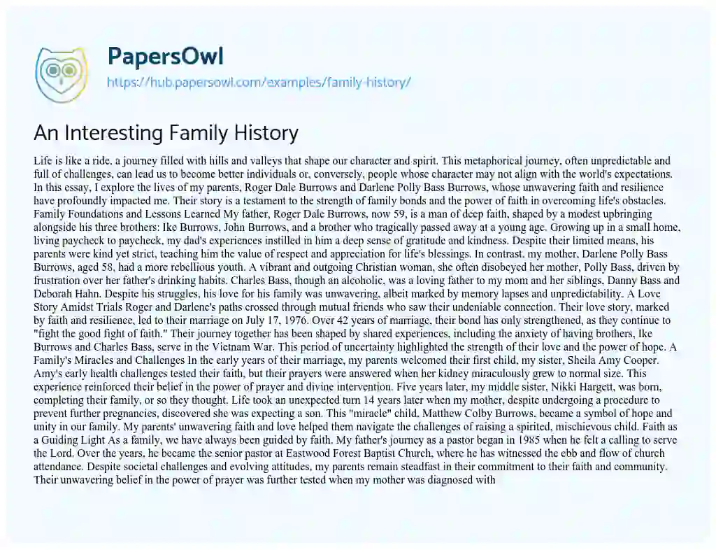 Essay on An Interesting Family History