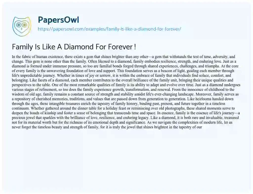 Essay on Family Is Like A Diamond For Forever !