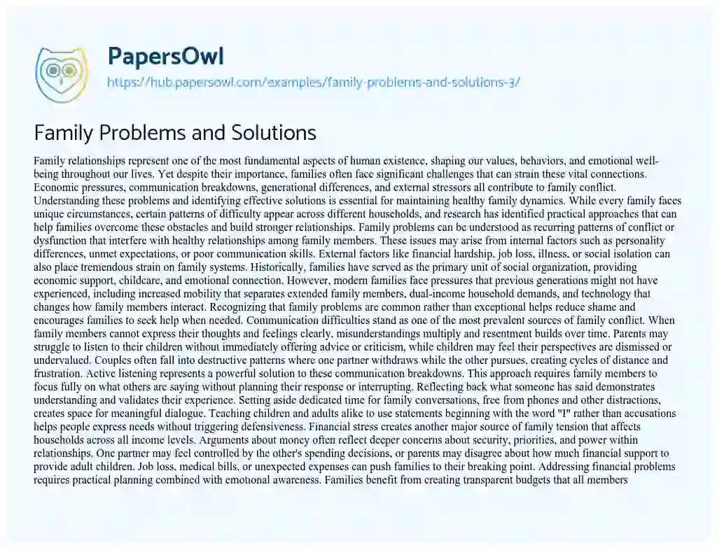 Essay on Family Problems and Solutions