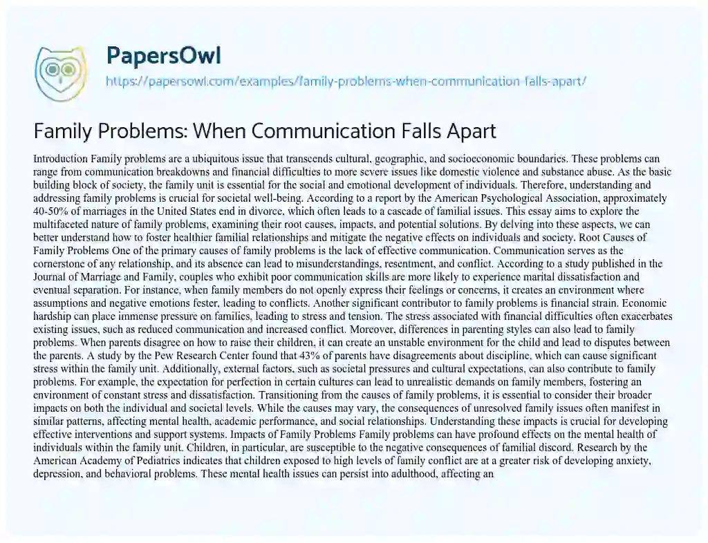 Essay on Family Problems: When Communication Falls Apart