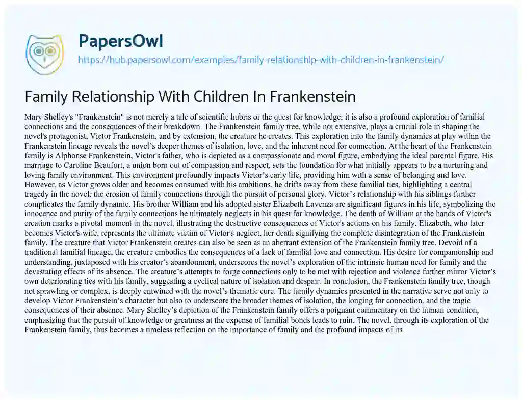 Essay on Family Relationship With Children In Frankenstein