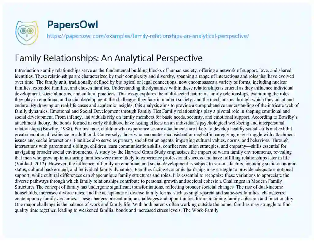 Essay on Family Relationships: An Analytical Perspective
