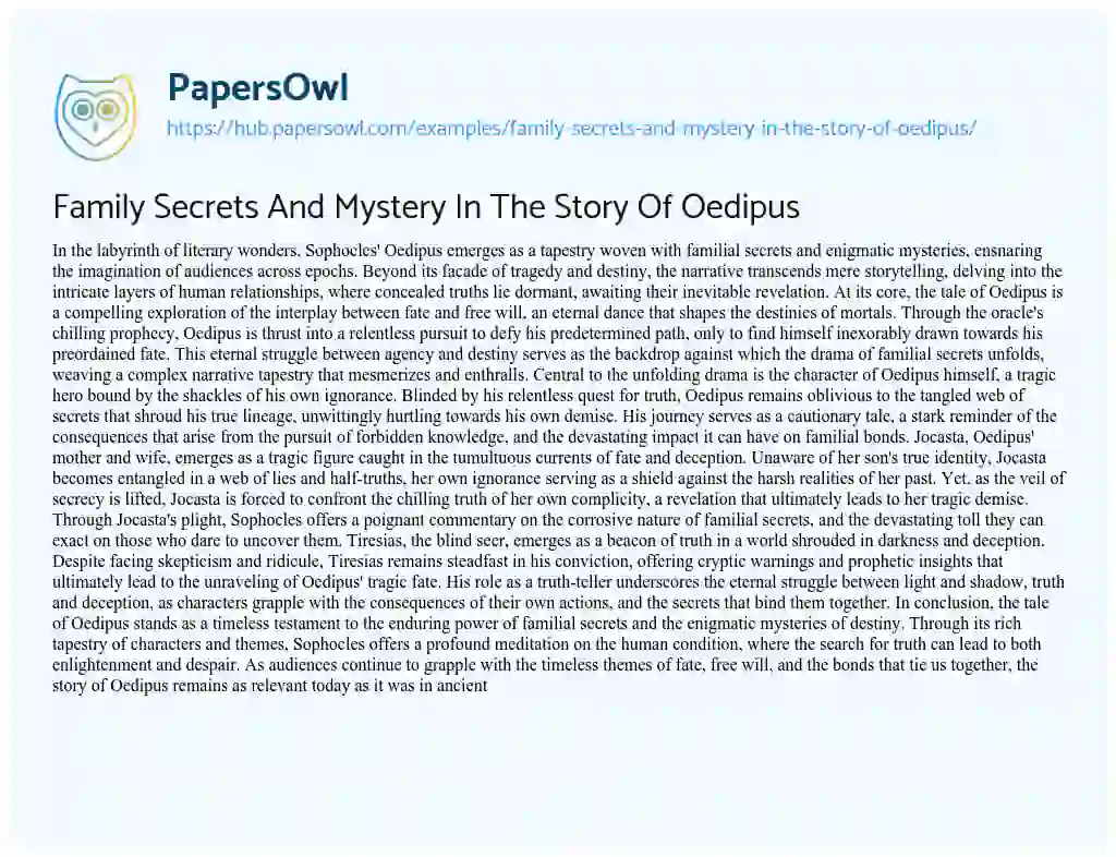 Essay on Family Secrets And Mystery In The Story Of Oedipus