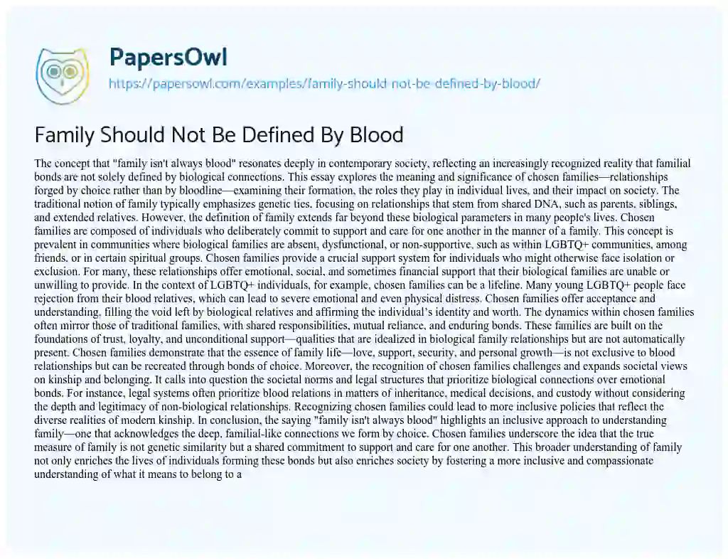 Essay on Family Should Not Be Defined By Blood