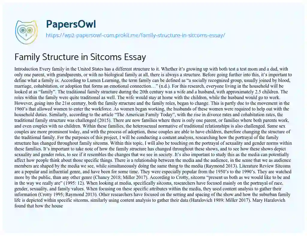 Essay on Family Structure in Sitcoms Essay